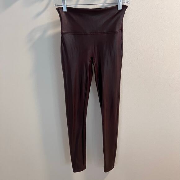 SPANX Wine Colored Faux Leather Leggings Size M - Picture 2 of 7